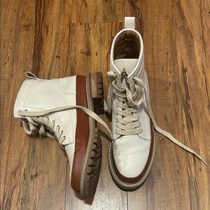White and Brown Lace-Up Boots